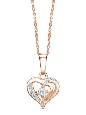 0.25 Cttw Wishrocks Baguette & Round Diamond Heart and Flower Pendant in 14K Gold Over Sterling Silver 